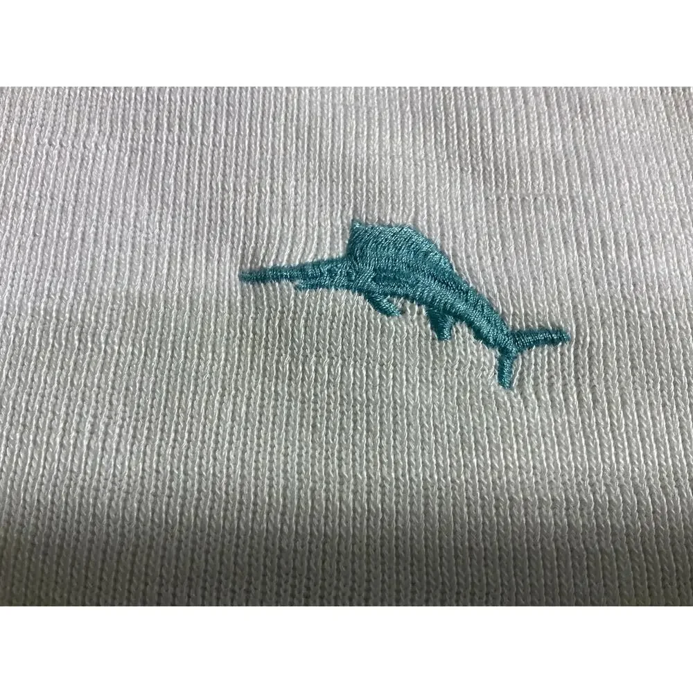 Tommy Bahama XXL 1/4 Zip Pullover Sweater Cream Color Teal Embroidery Logo